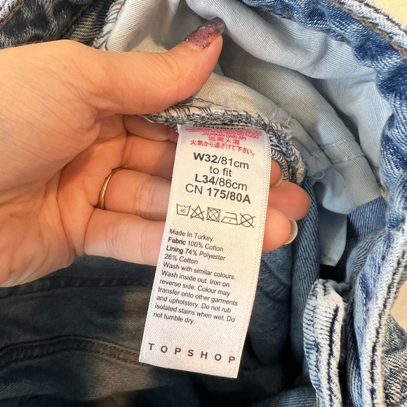 Topshop Mom Jean Blue Wash Distressed Back Pockets W32 / L34 - Picture 10 of 10